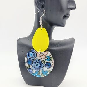 Floral Blue and Yellow Dangle Earrings